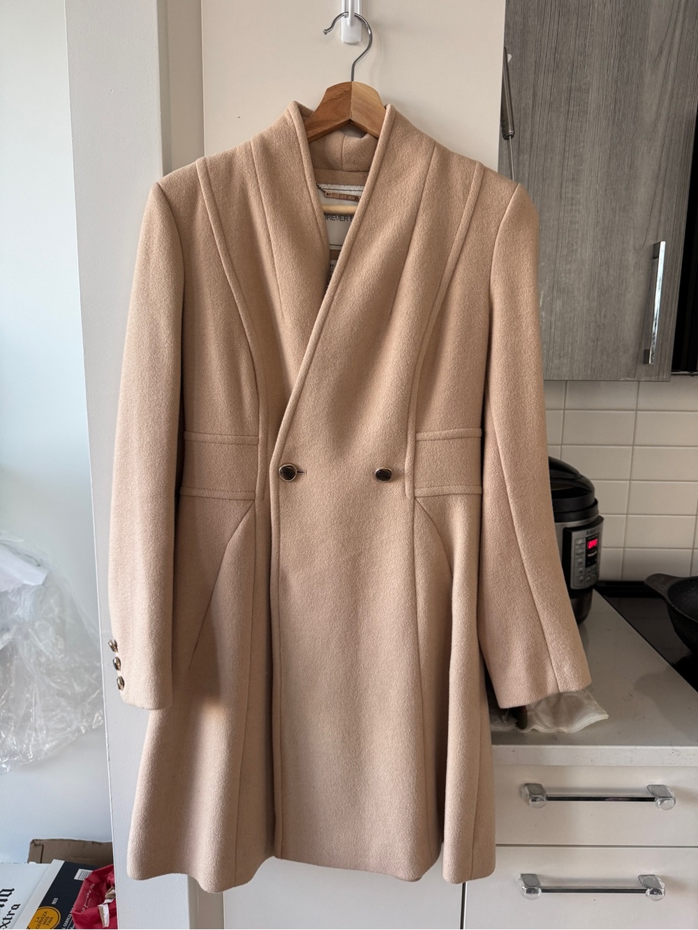 Double-Breasted Pea Coat in Light Beige